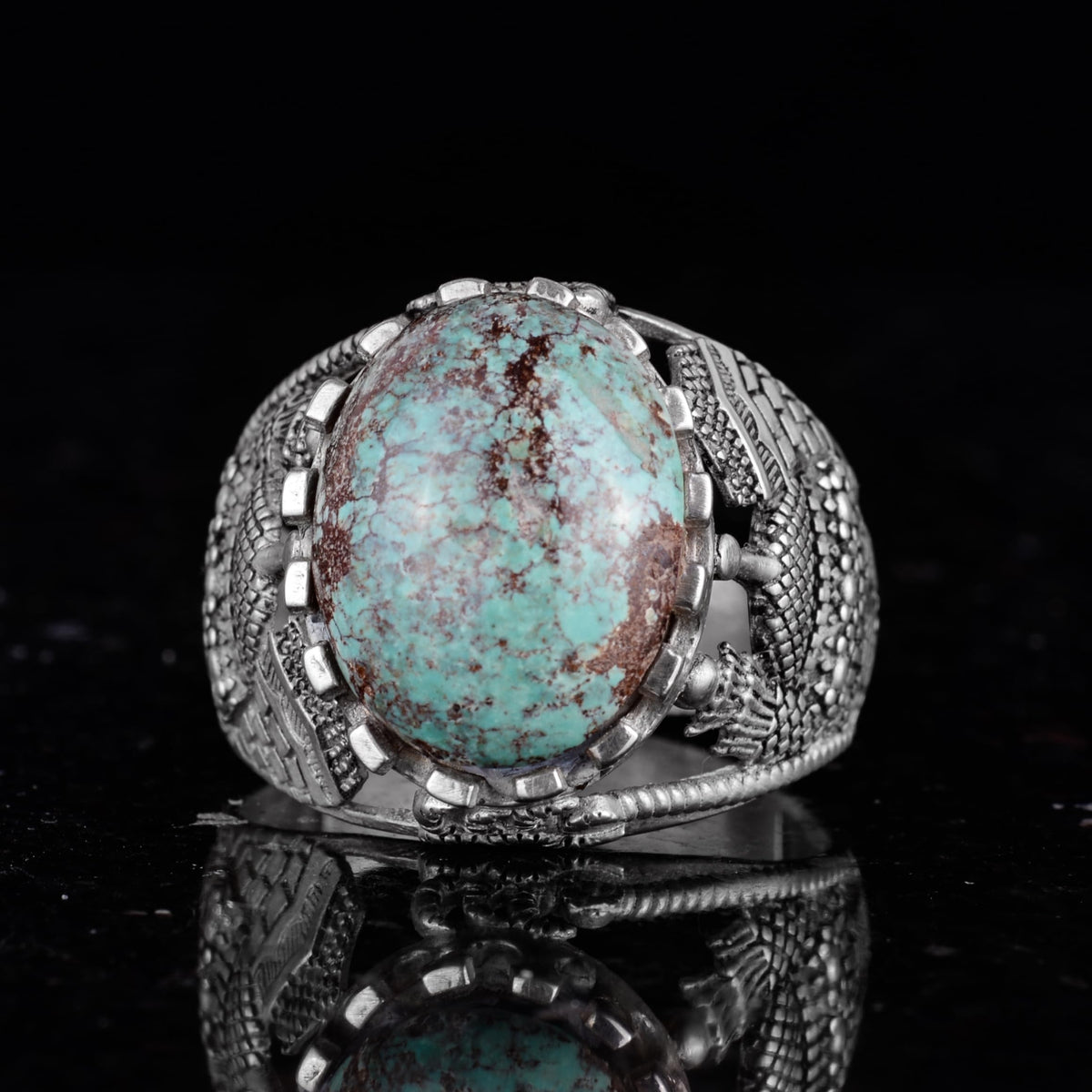 Natural Arizona Turquoise Stone Ring, 925 Sterling Silver Ring (Model-2) — 6