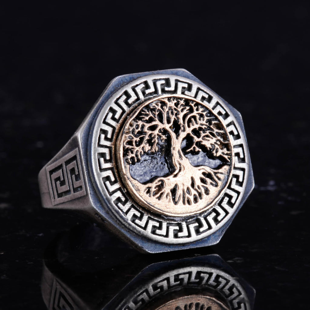 925 Sterling Silver Ring - Greek Key Design Men's Ring - Handmade Ring (Tree of Life) — 6