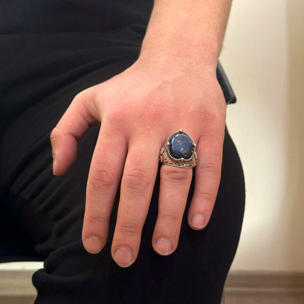 925K Silver Handmade Men's Ring - Available with Various Natural Stones (Lapis Lazuli) — 3