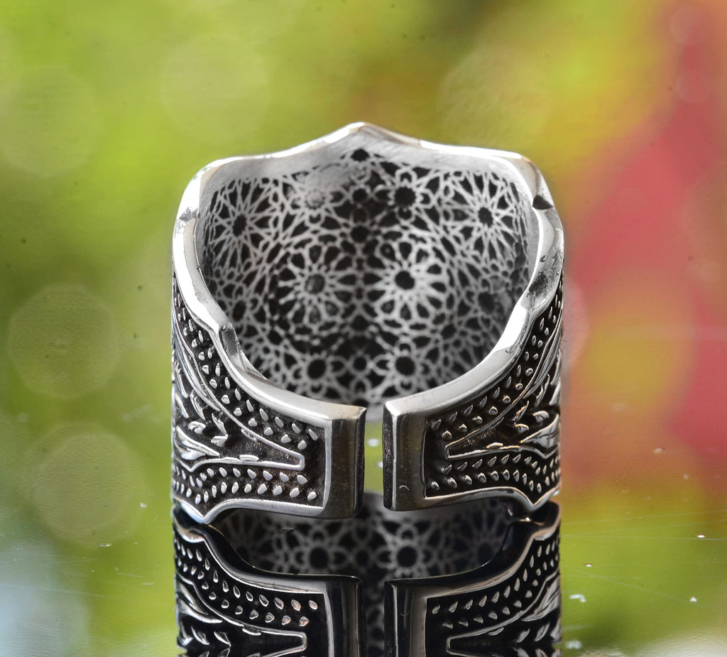 Double-Headed Eagle Ring, Silver Eagle Ring, 925 Sterling Silver Men's Ring, Large Ring — 8