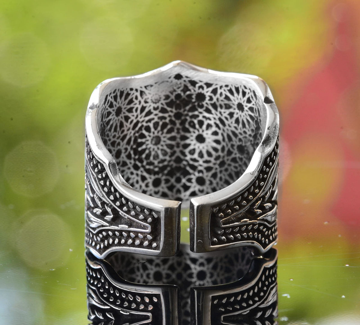 Double-Headed Eagle Ring, Silver Eagle Ring, 925 Sterling Silver Men's Ring, Large Ring — 8