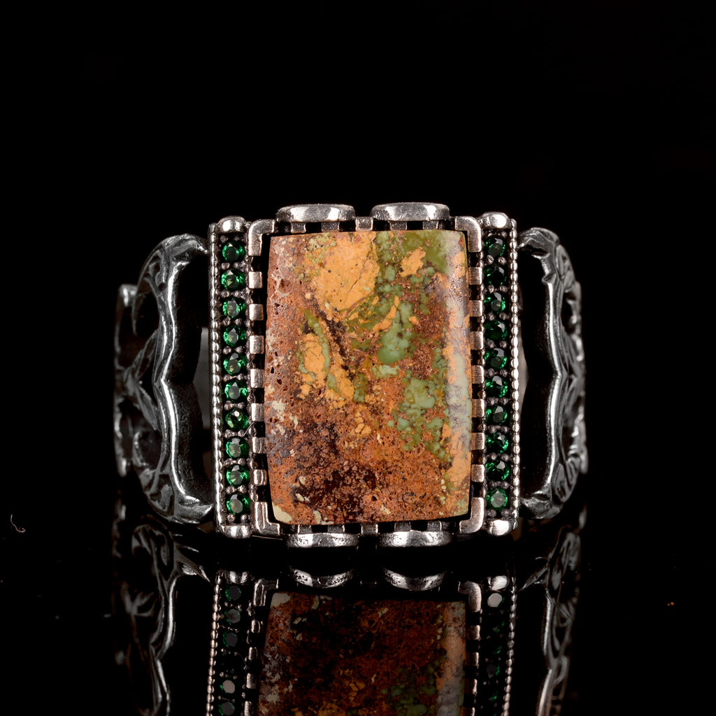 Silver Men's Ring, Natural Arizona Turquoise Stone Ring — 5
