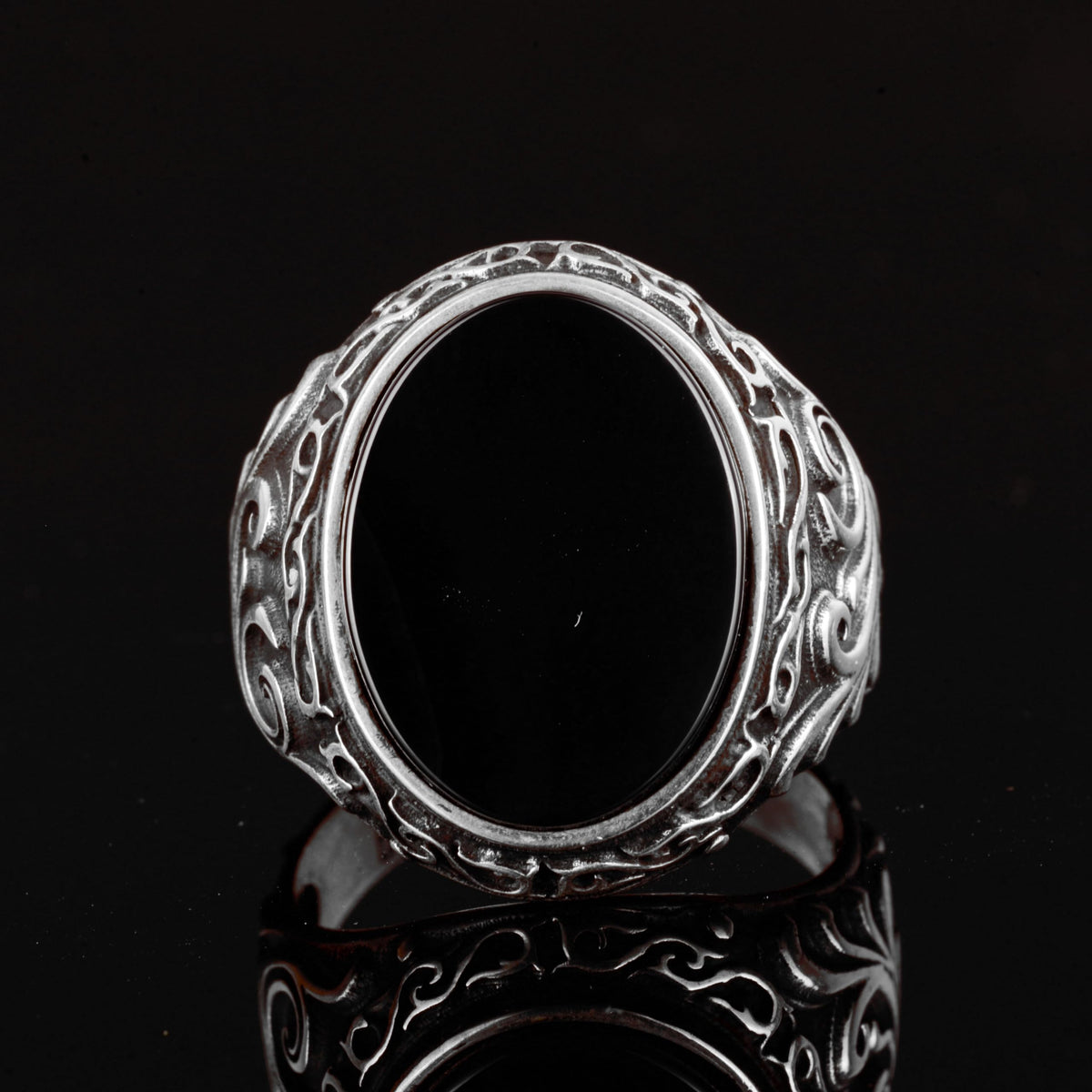 925 Sterling Silver Men's Ring with Natural Black Onyx Stone — 7