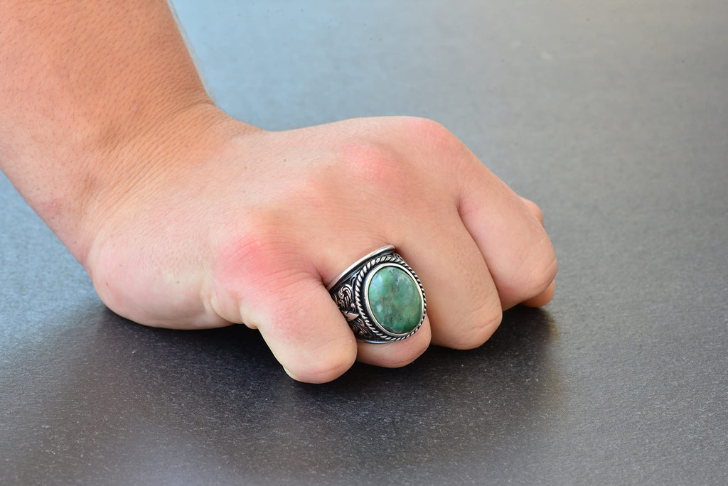 Elegant Stone Collection 925 Sterling Silver Ring - Natural Stone Selection (Chrysoprase) — 7