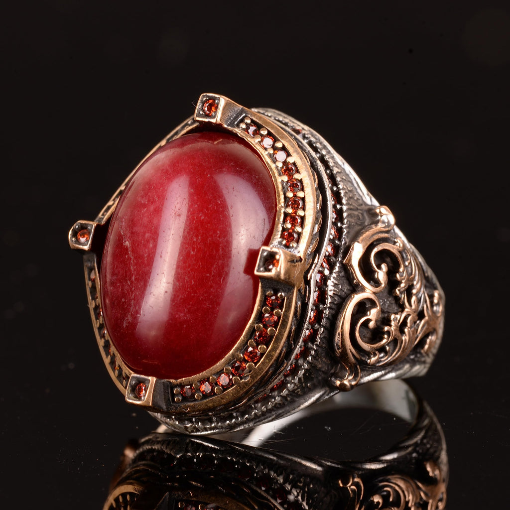 Silver Ring for Men, Natural Cabochon Ruby Stone Ring — 5