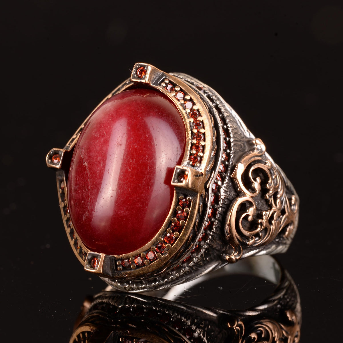 Silver Ring for Men, Natural Cabochon Ruby Stone Ring — 5