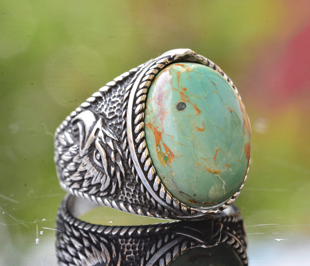 Natural Arizona Turquoise Stone Ring - 925 Sterling Silver Men's Eagle Ring, Suitable for Daily and Special Occasions (Model-2) — 3