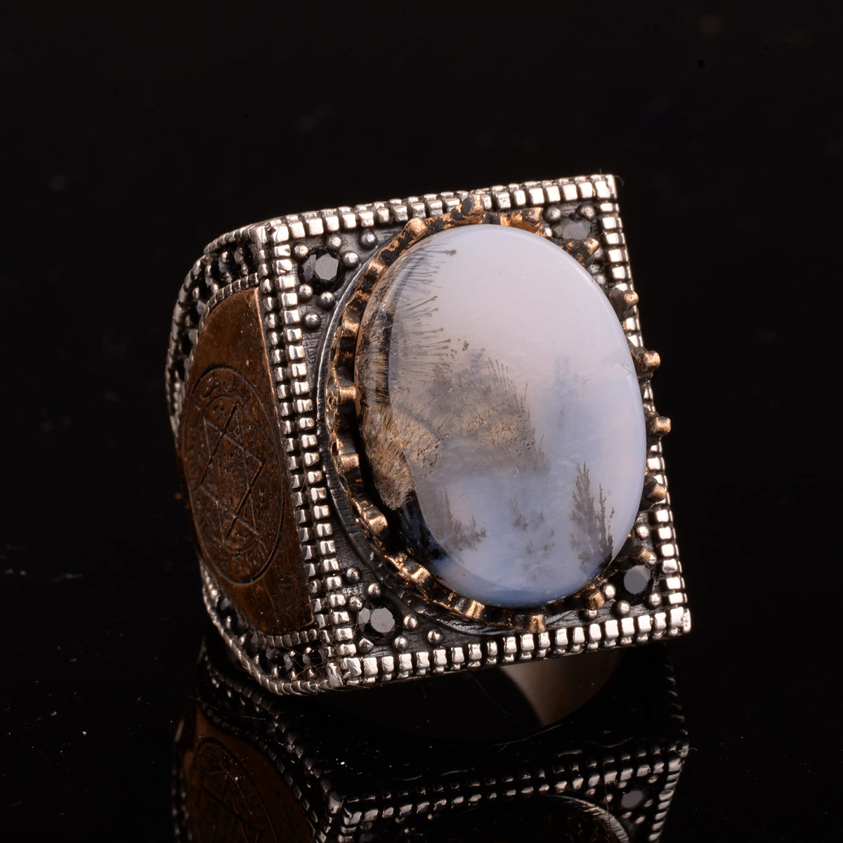 Natural Yemeni Agate Stone Ring - 925 Sterling Silver Men's Ring — 5