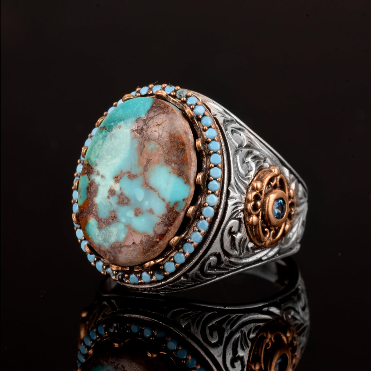 Handmade Natural Arizona Turquoise Stone Ring, 925 Sterling Silver Ring — 5