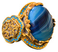 Natural Blue Agate Stone Ring – 925 Sterling Silver King Ring – Gold Plated