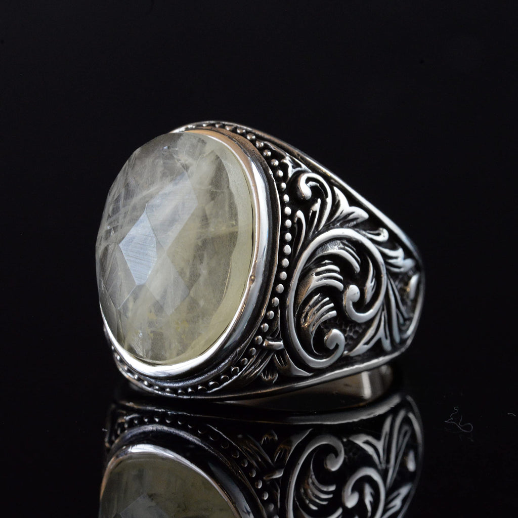 Natural Stone Ring, 925 Sterling Silver Ring (Lemon Quartz) — 3