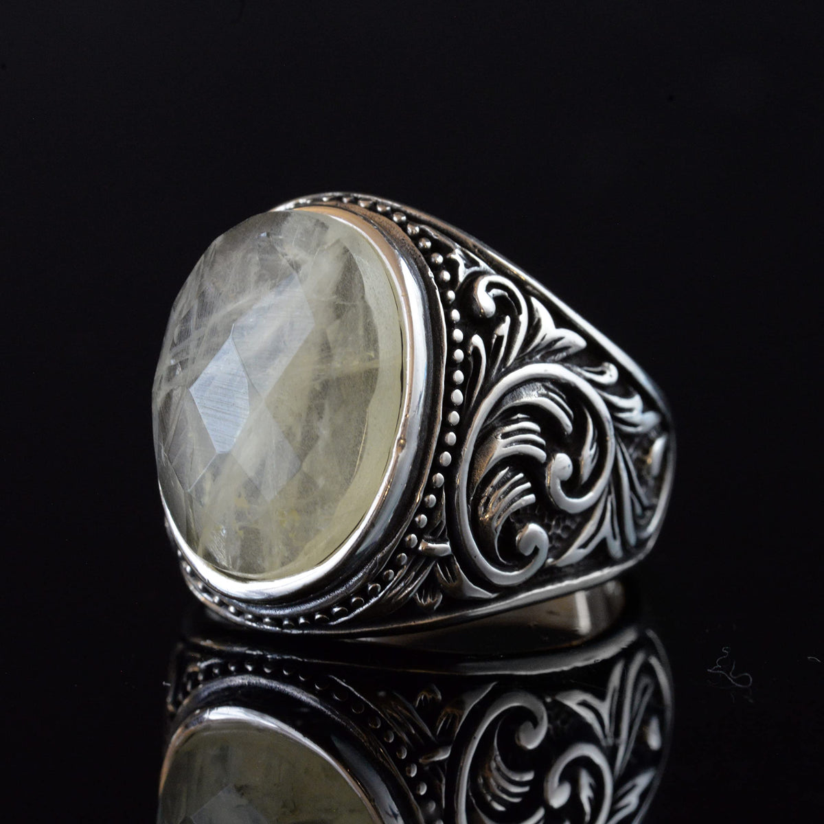 Natural Stone Ring, 925 Sterling Silver Ring (Lemon Quartz) — 3