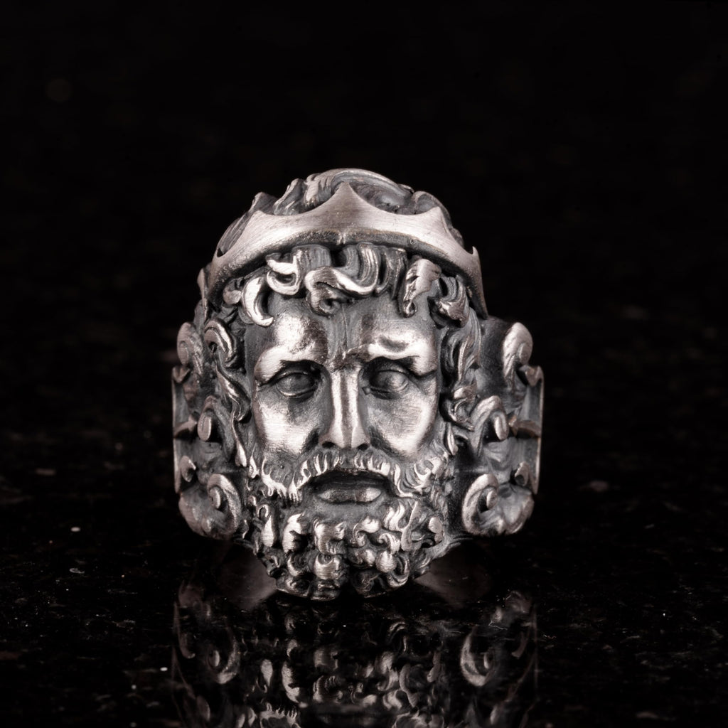 KAMBO Handmade 925 Sterling Silver Roman God Neptune Ring for Men, Gothic Trident Engraved Greek Mythological Design, Vi