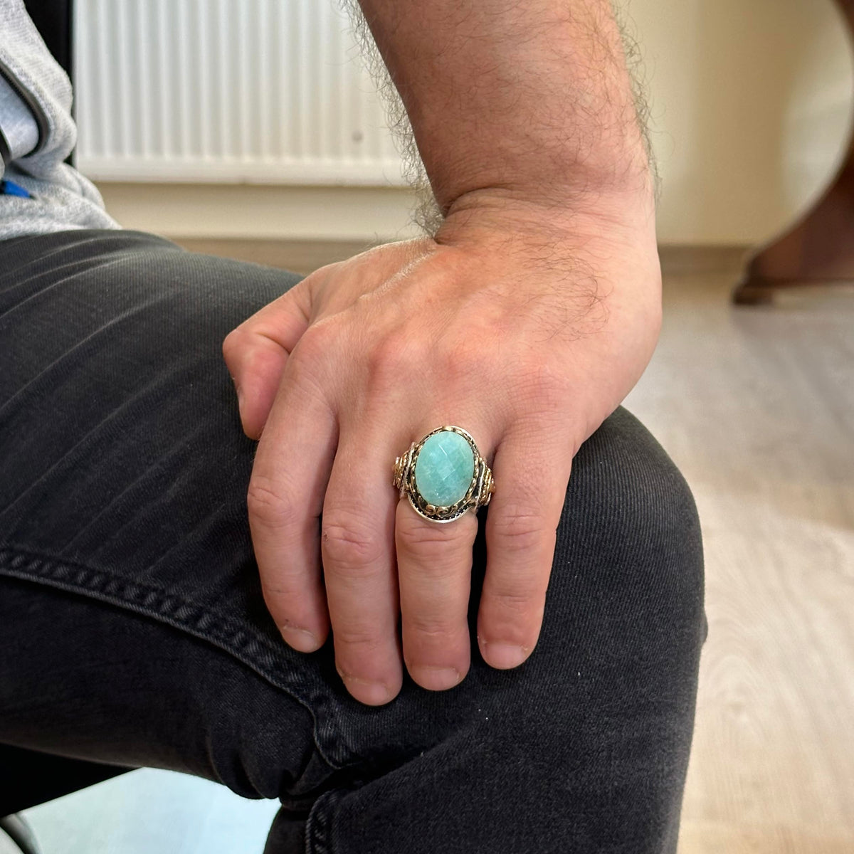 Natural Amazonite Stone Ring - 925 Sterling Silver Lion Ring — 2