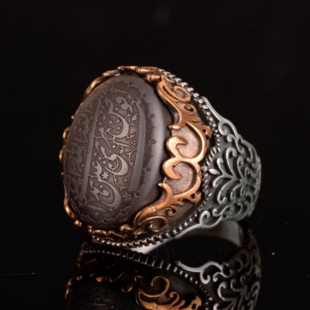 Natural Hematite Stone Ring, 925 Sterling Silver Ring, Islamic Men's Ring — 5