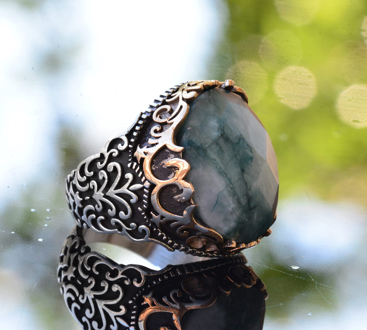 Natural Emerald Gemstone Ring - 925 Sterling Silver Handmade Ring — 4