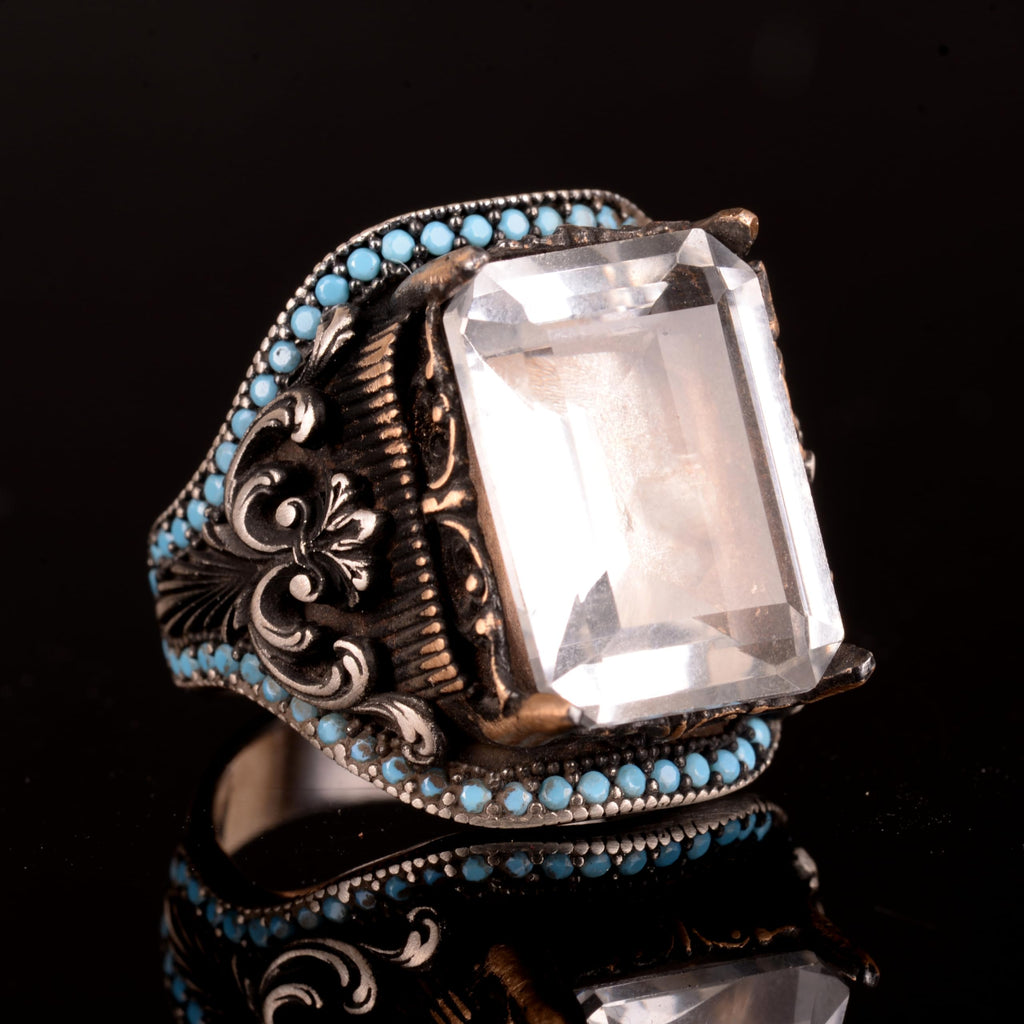 Natural Crystal Stone Ring, 925 Sterling Silver Men's Ring — 2