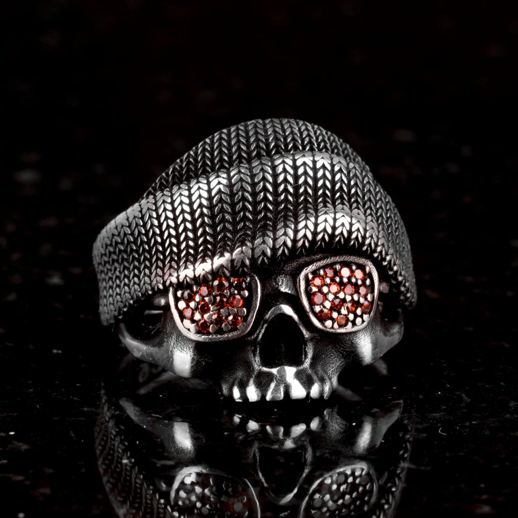 Hatted Skull Silver Biker Ring, Gothic Skull, 925 Sterling Silver Ring — 3