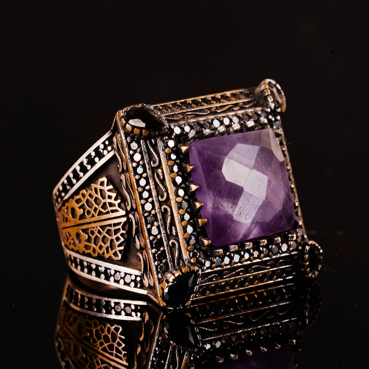 Natural Amethyst Ring, 925 Sterling Silver — 5