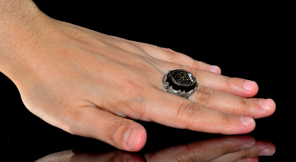 925 Sterling Silver Ring, Islamic Ring, Men's Ring, Natural Agate Stone (Style-1) — 6