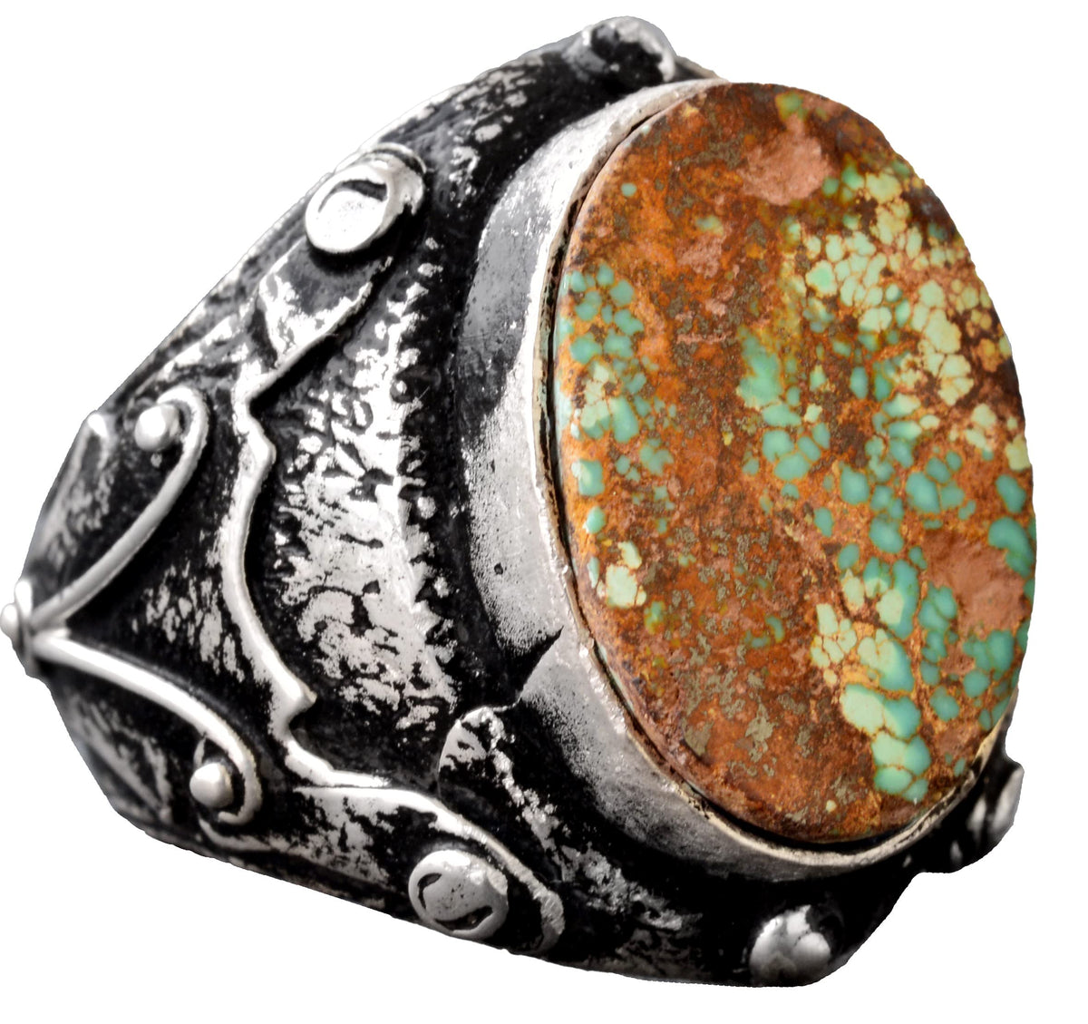 Silver Real Arizona Turquoise Stone Byzantine Men's Ring