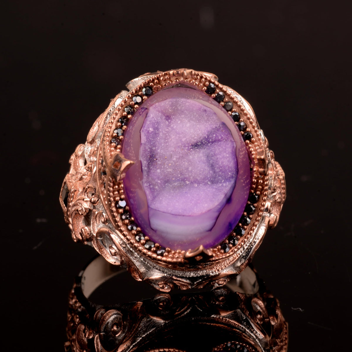 Natural Drusy Quartz Stone Ring - 925 Sterling Silver Men's Ring — 6