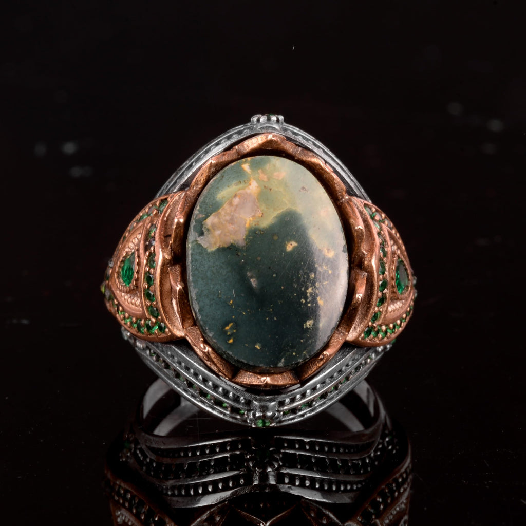 Natural Arizona Turquoise Stone Ring - 925 Sterling Silver Men's Ring (Model-2) — 6