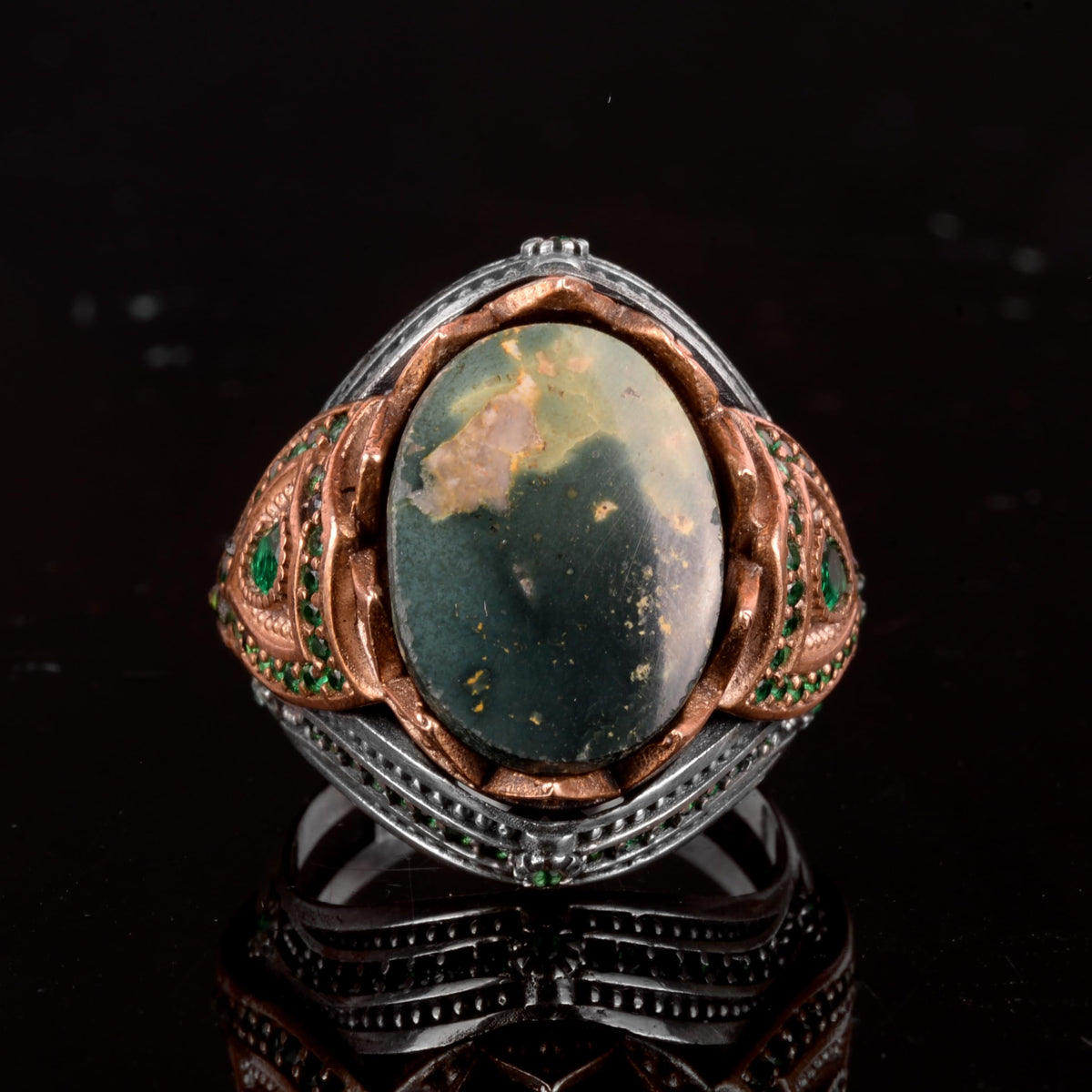 Natural Arizona Turquoise Stone Ring - 925 Sterling Silver Men's Ring (Model-2) — 6