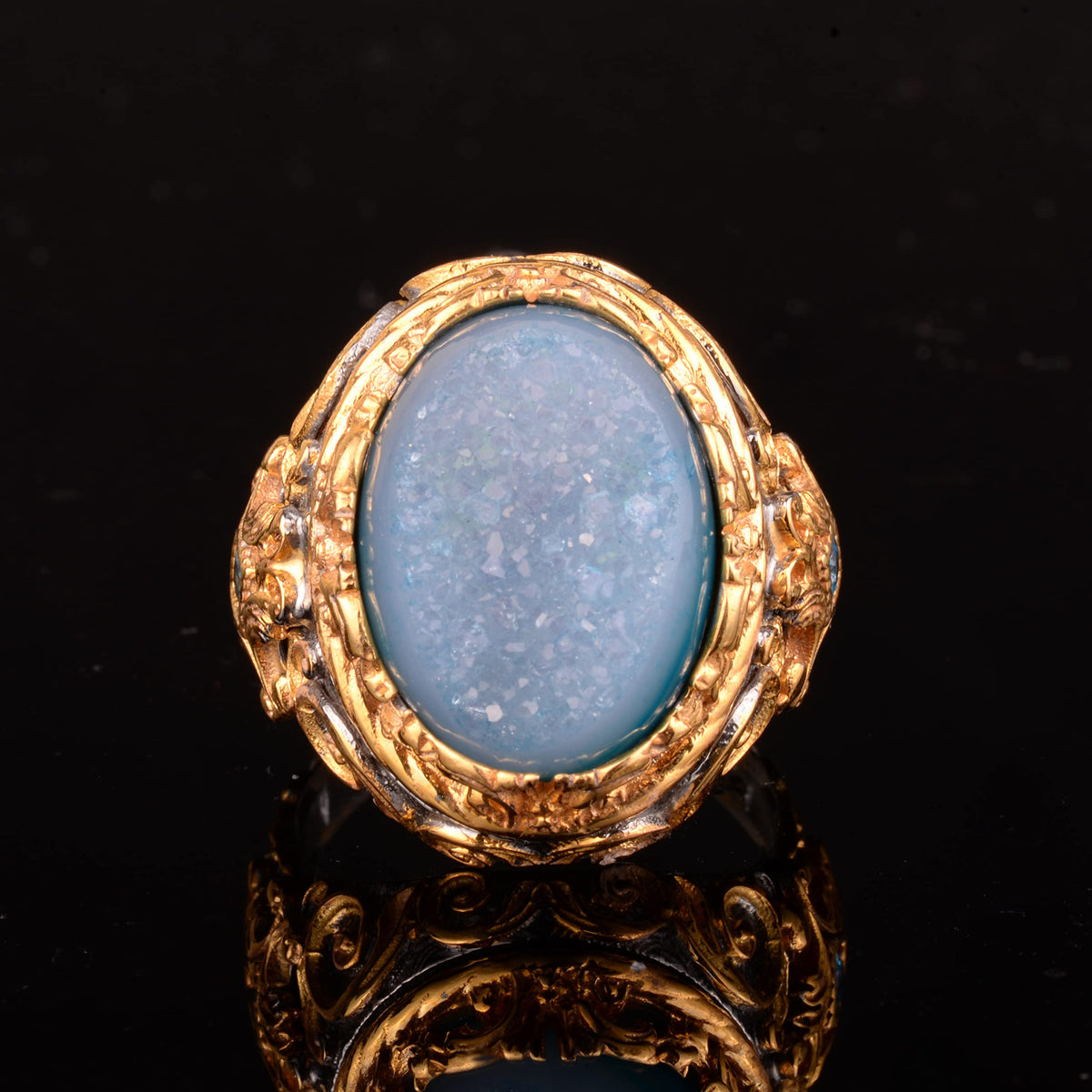 Men's Silver Ring: Crystal Druzy Quartz Stone — 3