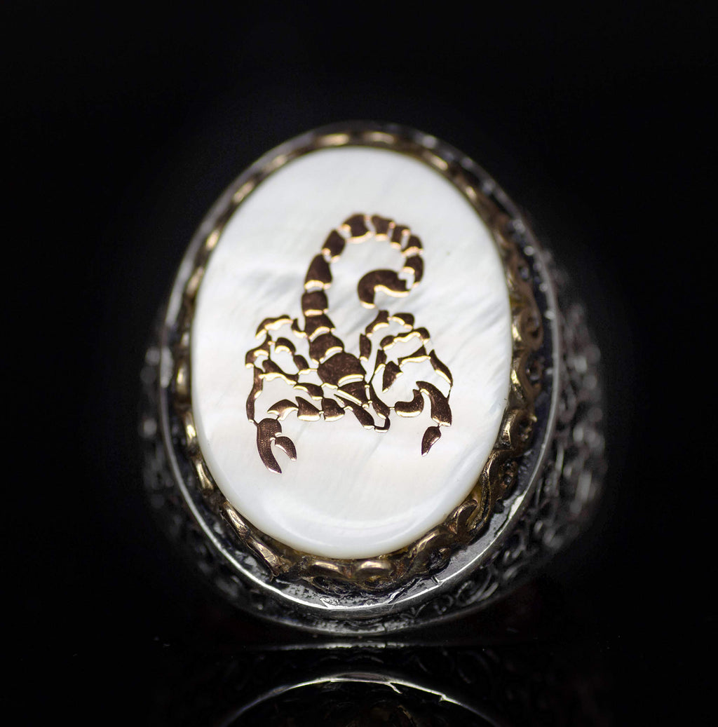 Noble and Symbolic Men's 925 Sterling Silver Ring - Decorated with Scorpio Symbol and Natural Stones — 3