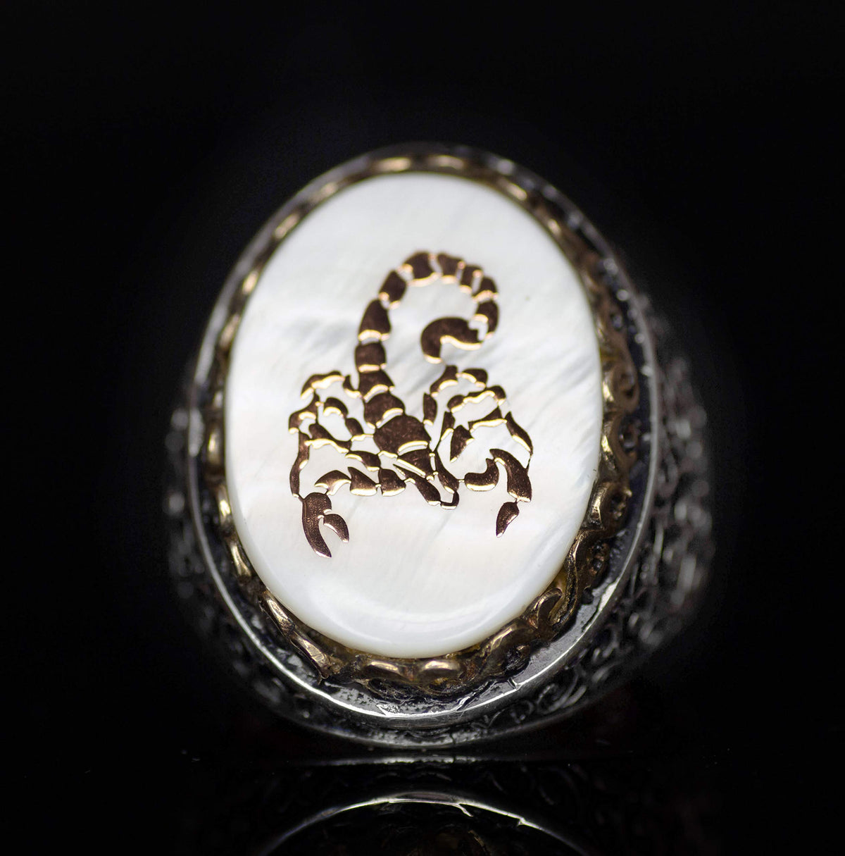 Noble and Symbolic Men's 925 Sterling Silver Ring - Decorated with Scorpio Symbol and Natural Stones — 3