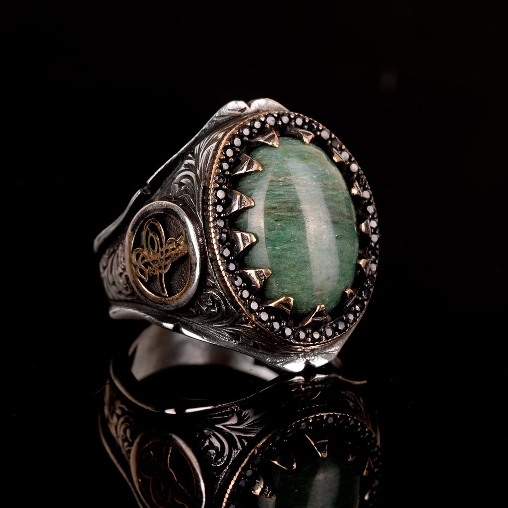 925 Sterling Silver Ring - Natural Green Bloodstone — 3