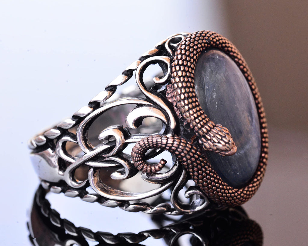 925 Sterling Silver Men's Ring with Natural Stone - Handmade Elegance (Kyanite Stone) — 4