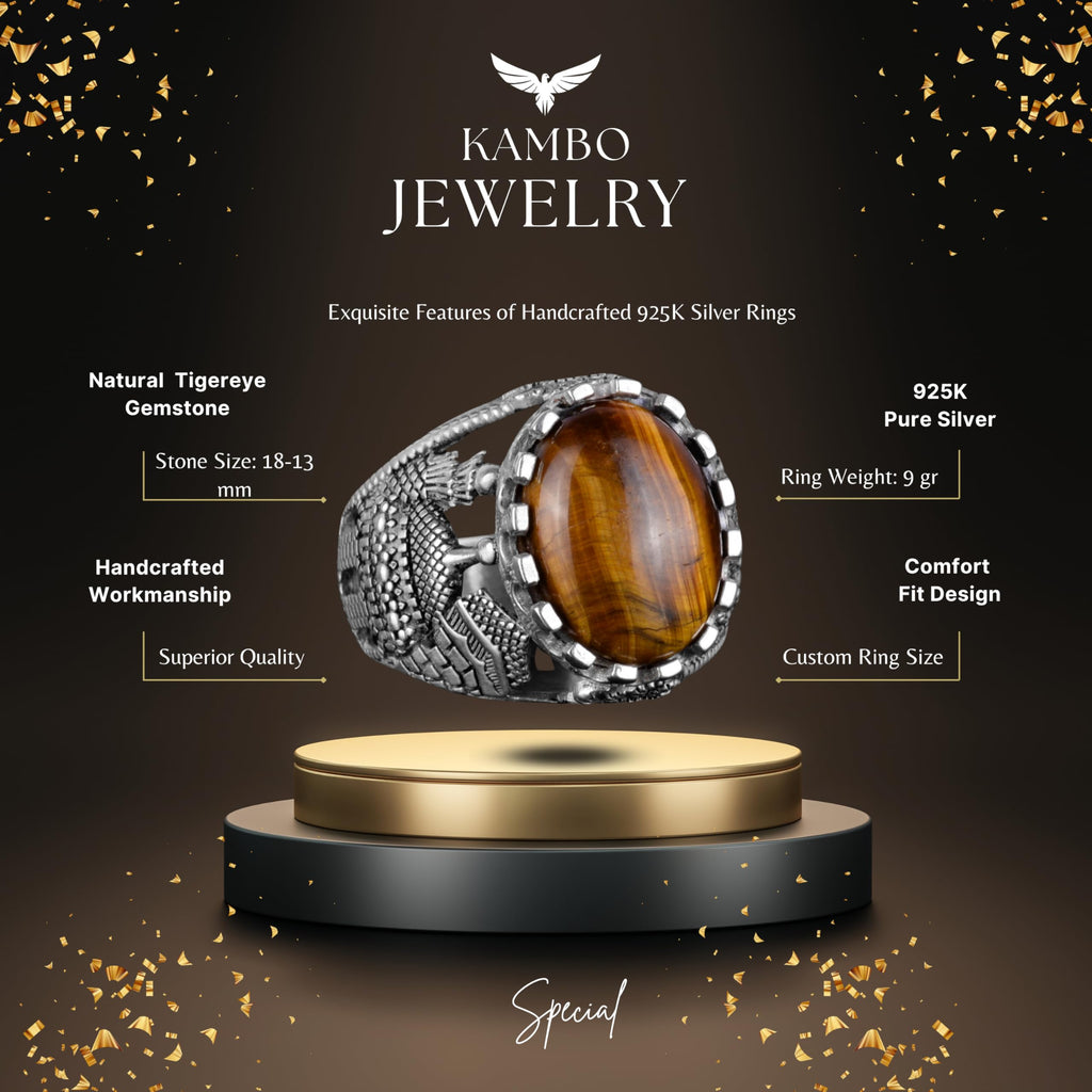 Natural Tiger's Eye Stone Ring, 925 Sterling Silver Men's Ring, Stylish Design — 2