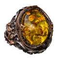 Handmade Non-Natural Stone Ring - 925 Sterling Silver Men's Jewelry (Honey Amber)