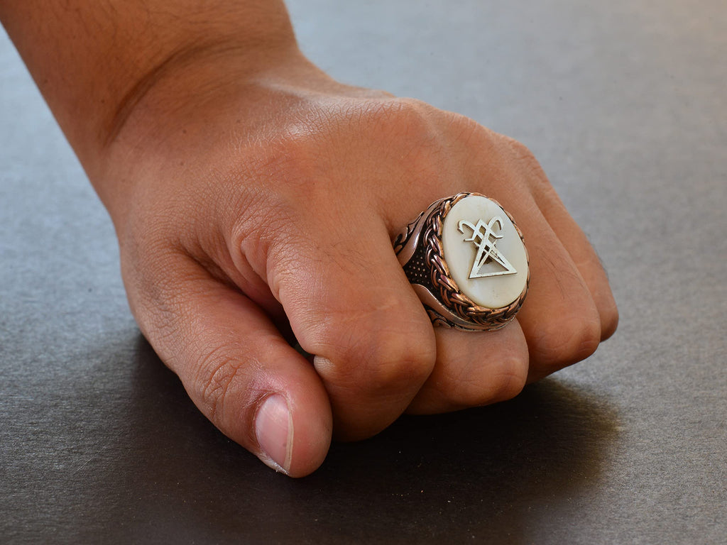 Unique Men's Sigil of Lucifer Ring - Black Silver Engraved Devil Seal - Satanist Men (Model-2) — 7
