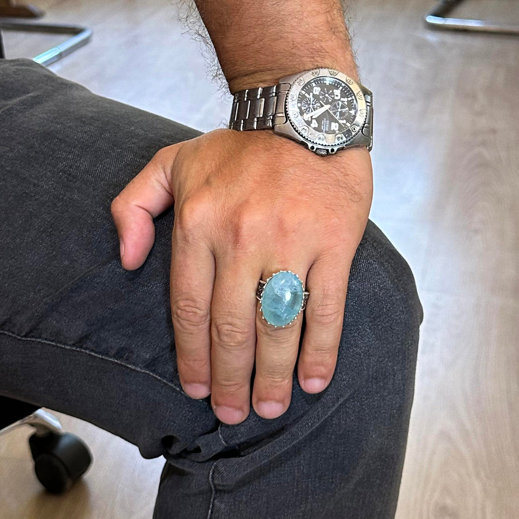 Natural Aquamarine Stone Ring - 925 Sterling Silver Handmade Ring — 3