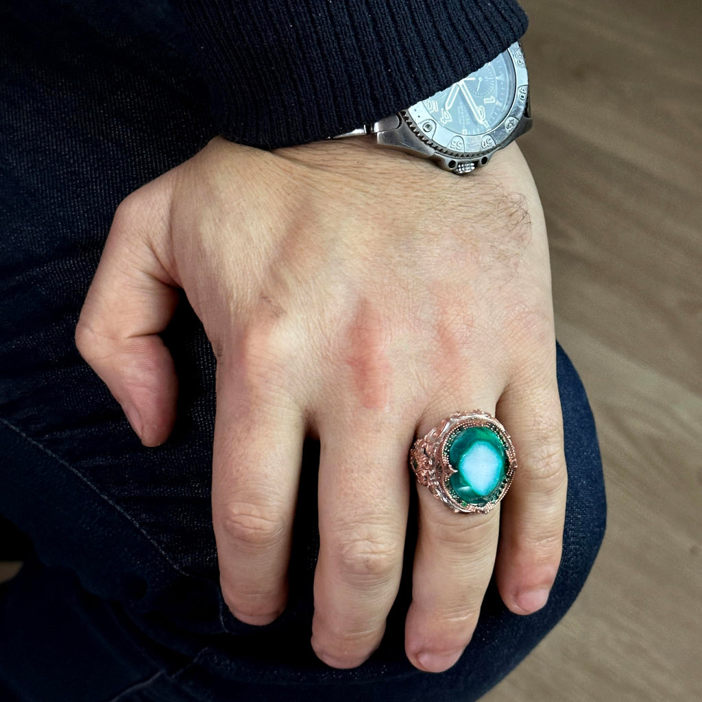 Crystal Drusy Quartz Stone Ring, 925 Sterling Silver Men's Ring — 3