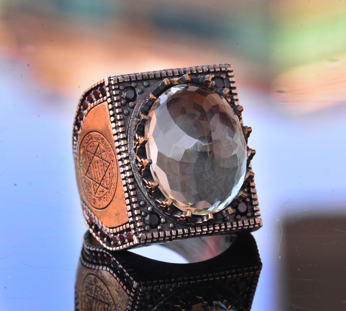 Natural Citrine Stone Ring, 17.45 Carat, Men's 925 Sterling Silver Ring — 3