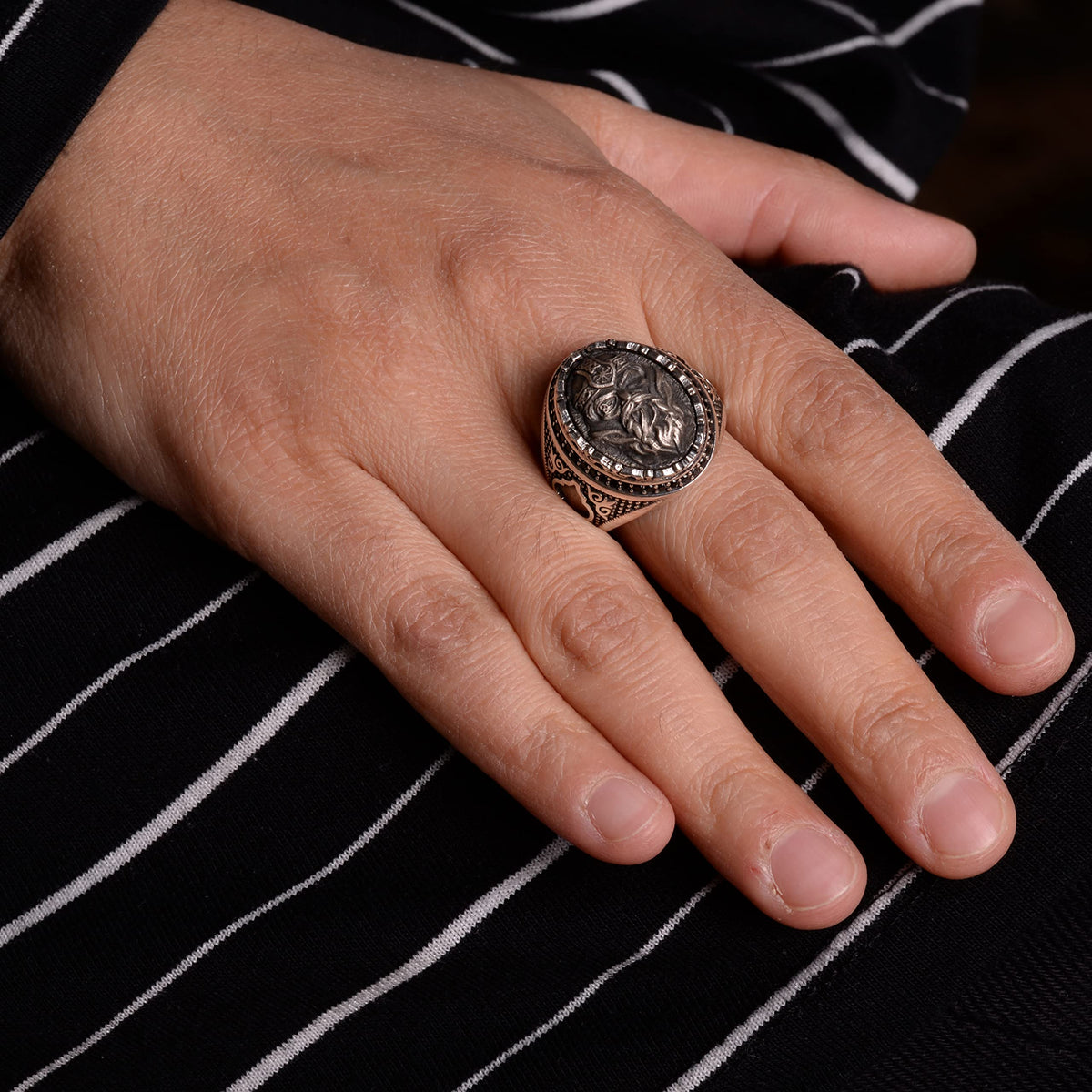 925 Sterling Silver Men's Viking Warrior Ring - Bold and Historical Design, Suitable for Daily Wear and Special Occasions — 7