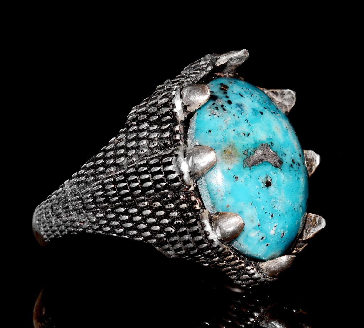 Silver Men's Ring - Arizona Turquoise Natural Stone - Hawk Claw Design (Style-3) — 3