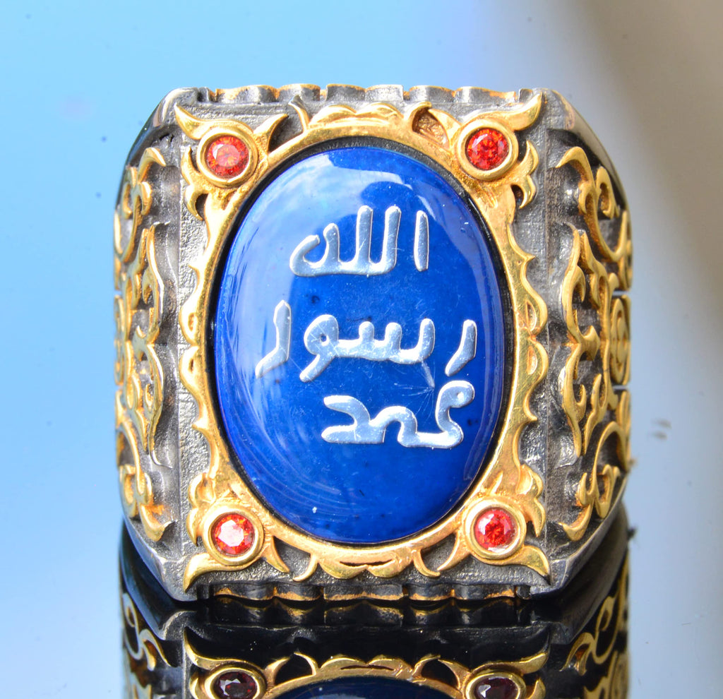 Silver Sultan Ring - Islamic Design (Blue) — 5