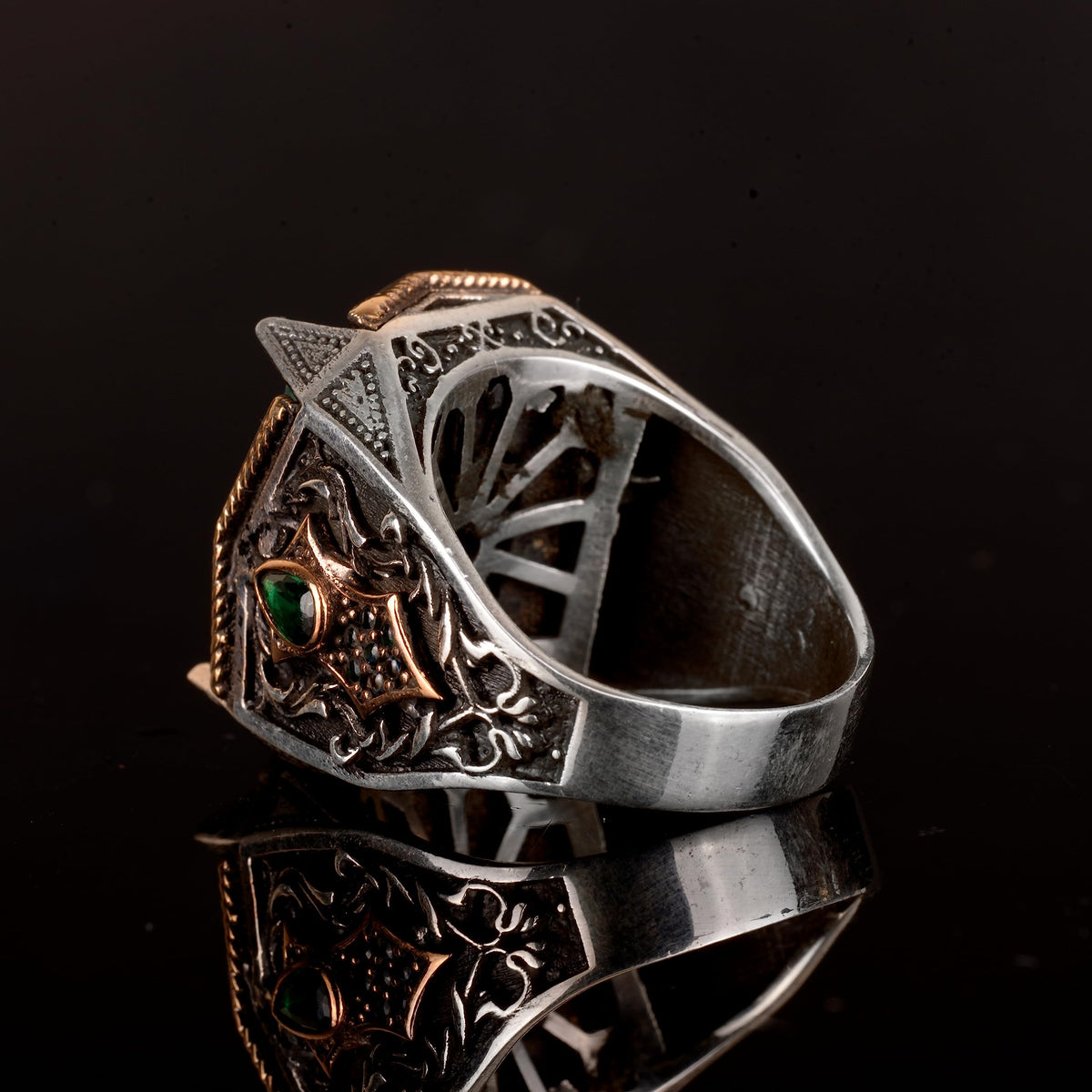 Natural Emerald Stone Ring, 925 Sterling Silver Men's Ring — 7