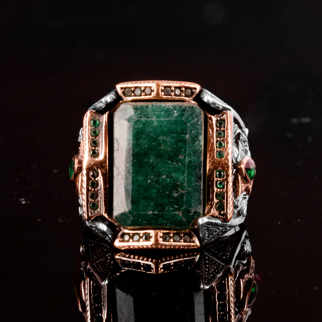 Natural Emerald Stone Ring - 925 Sterling Silver Handmade Jewelry — 6