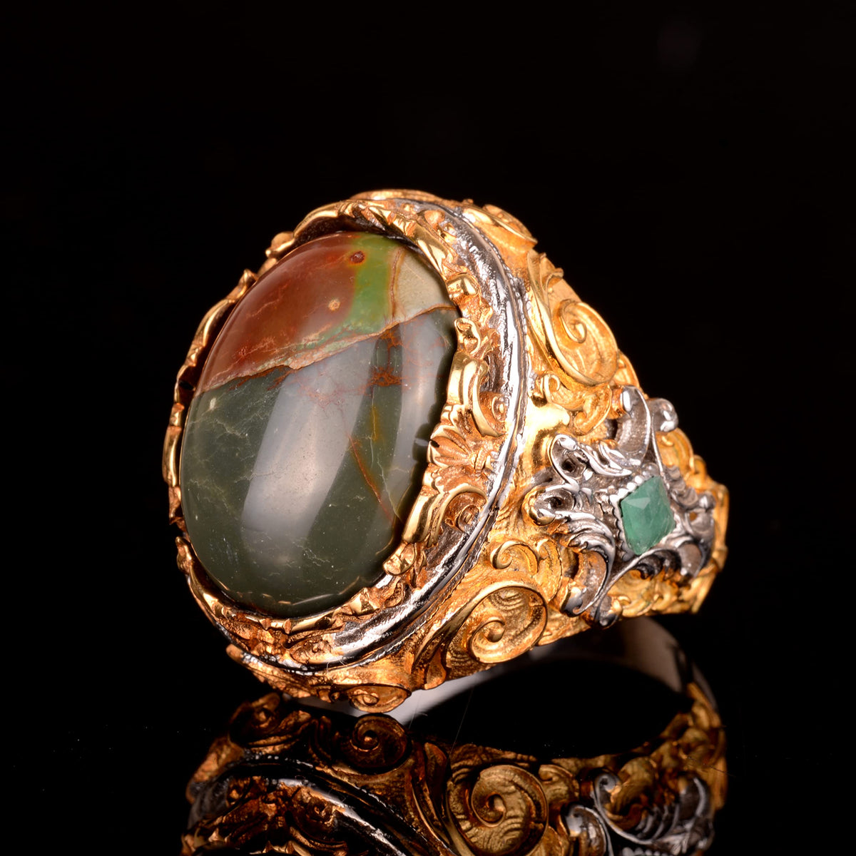 925 Sterling Silver Men's Ring with Natural Jade Stone - Bold and Stylish Design — 4