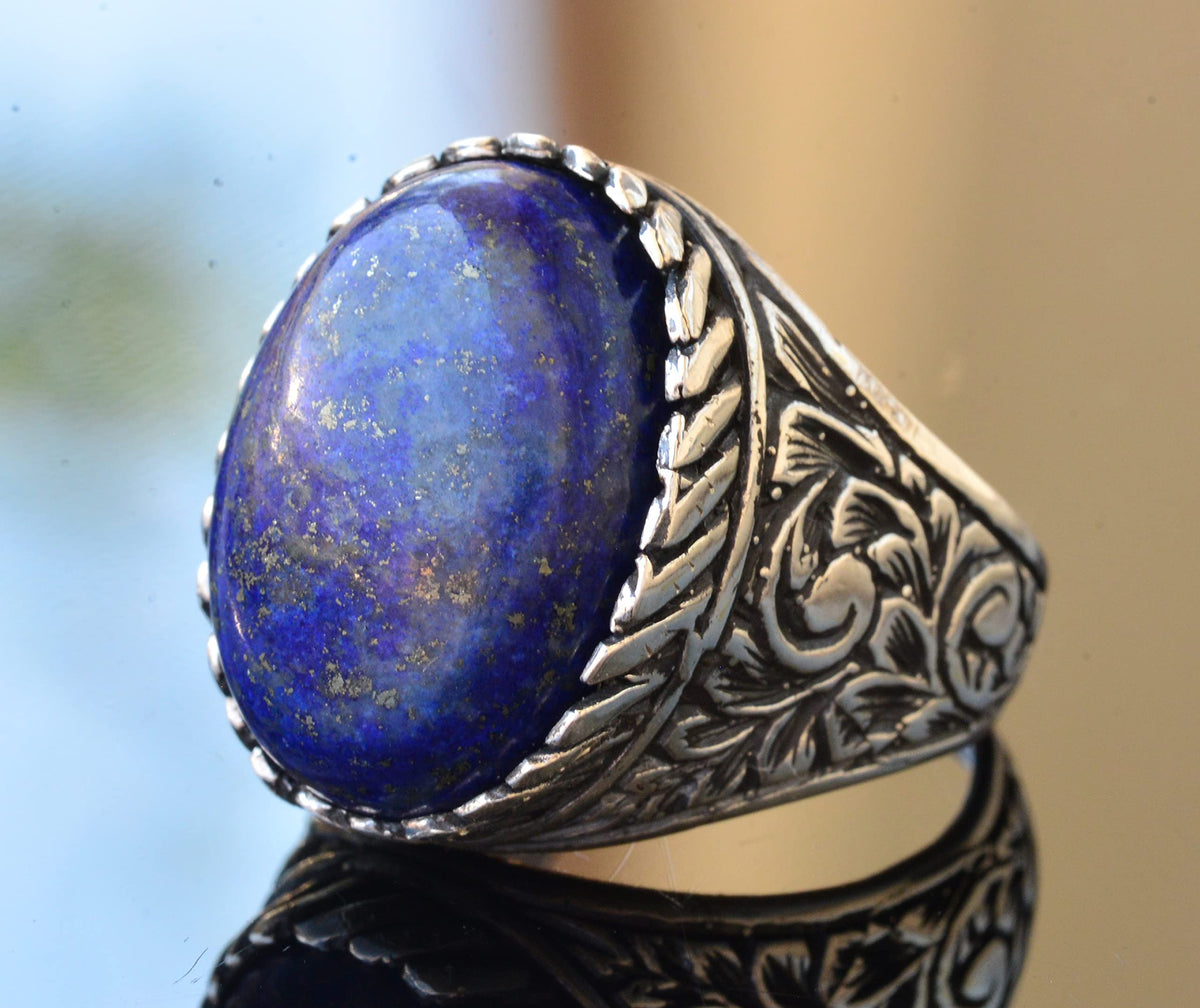 Lapis Lazuli Stone Handmade Silver Men's Ring — 4