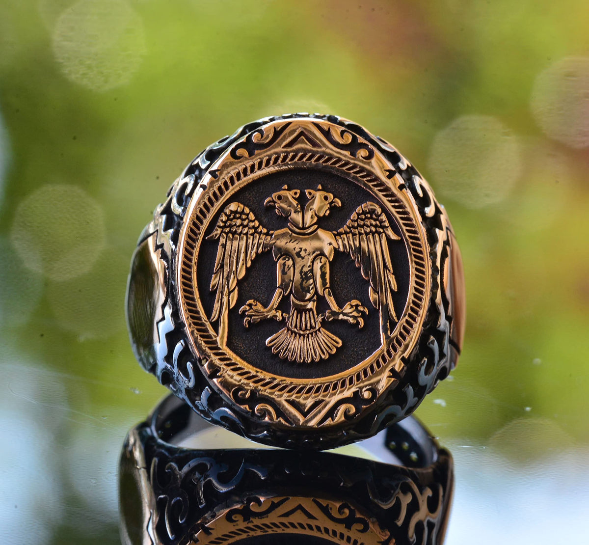 Double Headed Eagle Men's Ring, Animal Figure Ring, 925 Sterling Silver Ring — 2