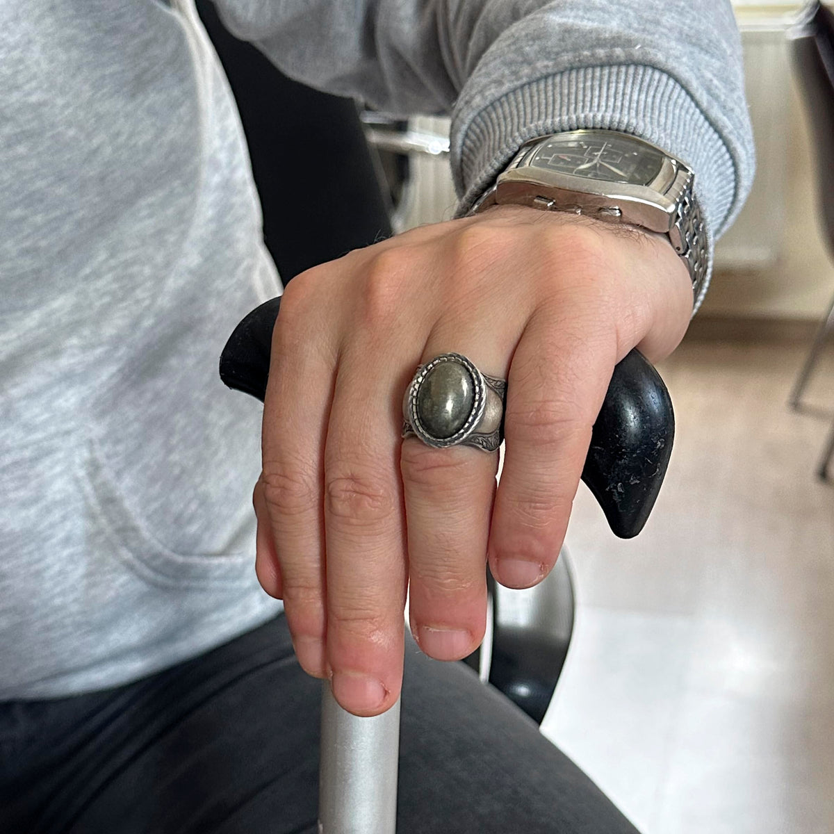 Natural Stone Ring, 925 Sterling Silver Ring, (pirita) — 3