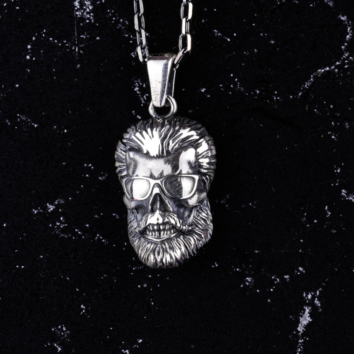 925 Sterling Silver Bearded Skull Necklace — 4
