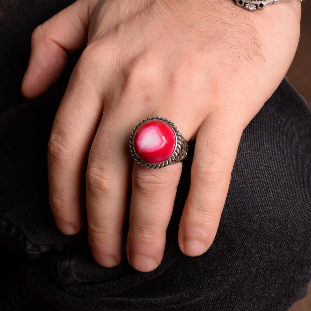 925 Sterling Silver Ring - Natural Druzy Quartz (Red) — 3